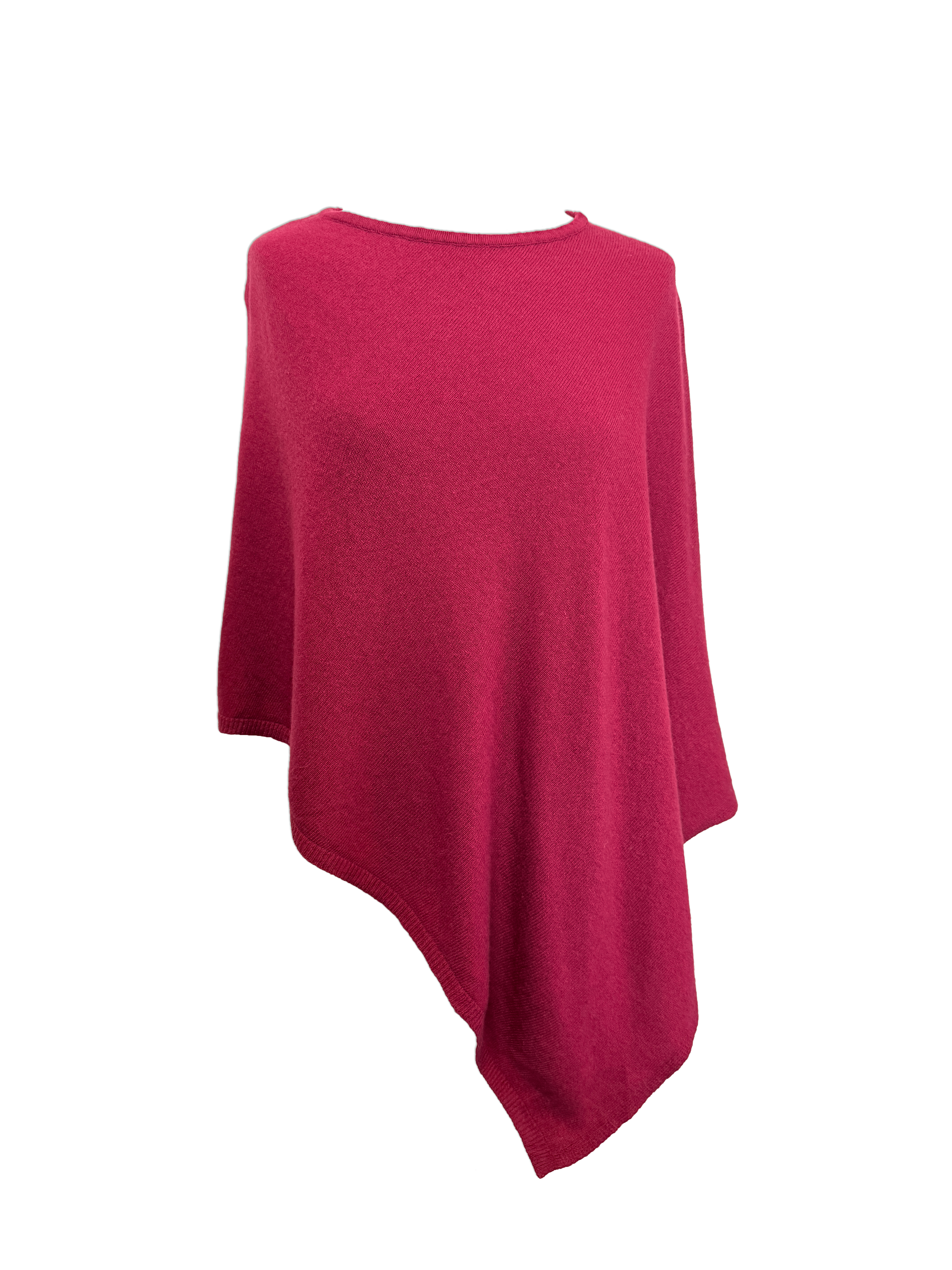 Poncho i 5% cashmere - Cerise rød Uldplaiden.dk