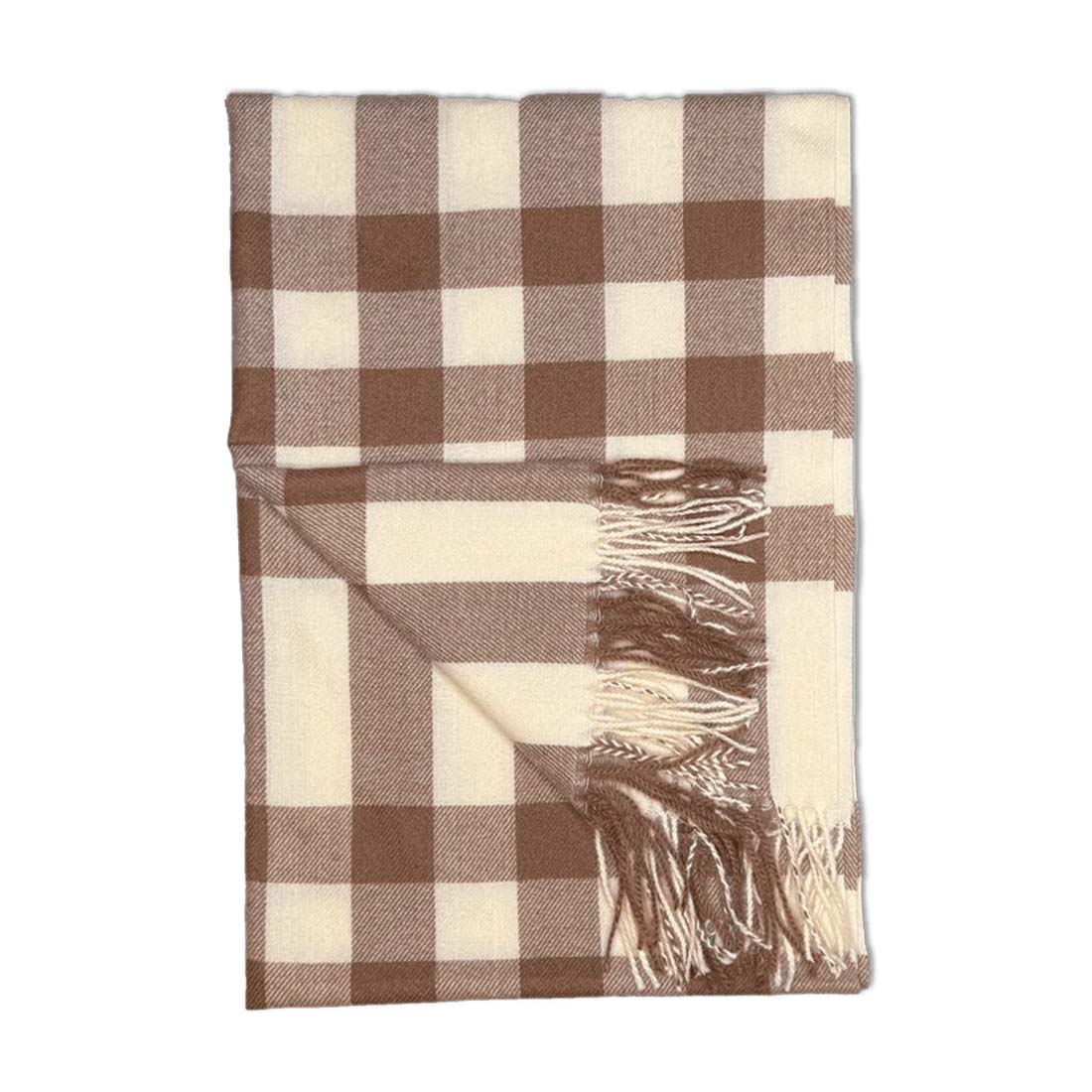 Sjal i uld - Tern off white, camel/bordeaux Uldplaiden.dk