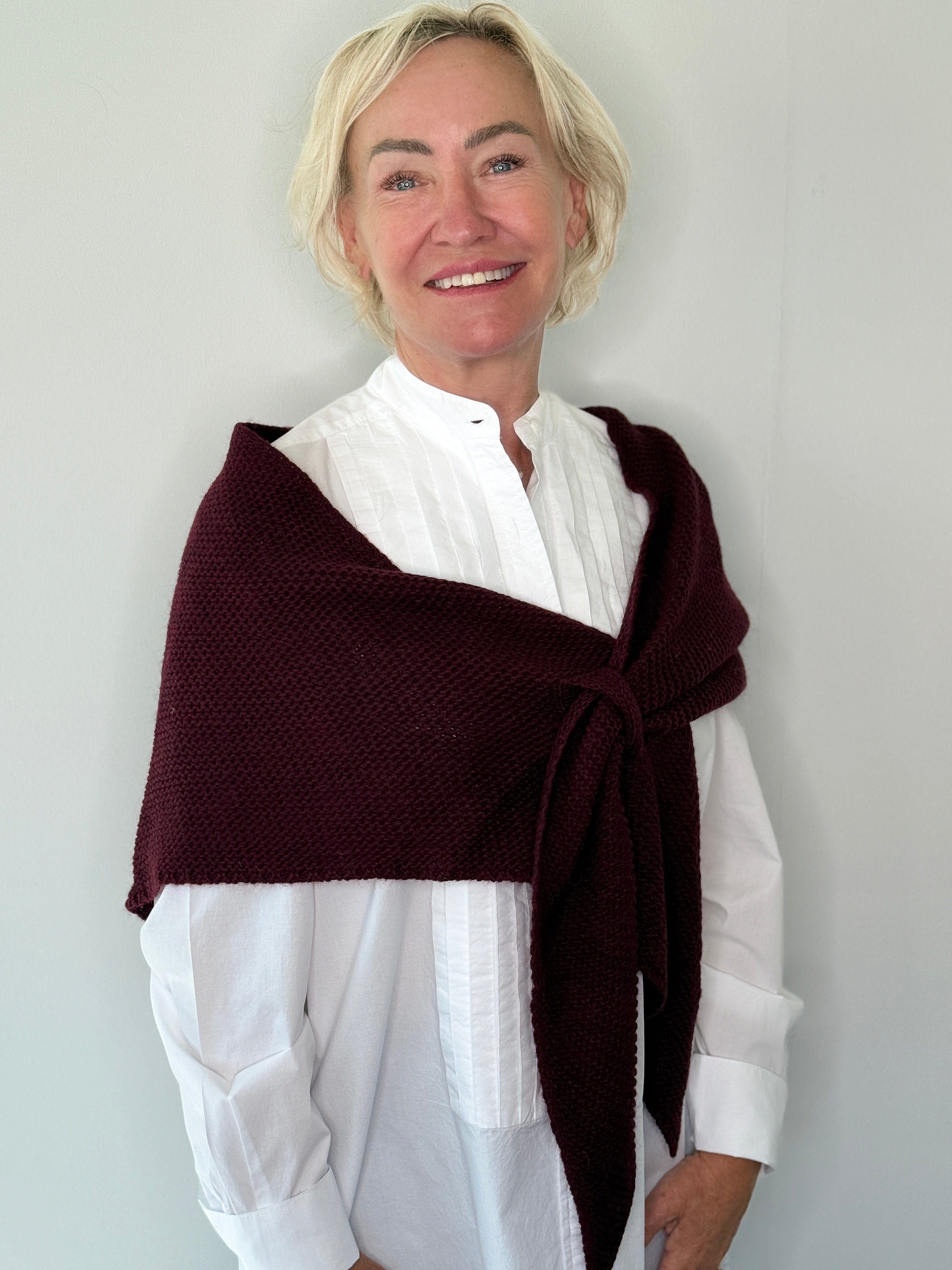 Trekant sjal - bordeaux Uldplaiden.dk