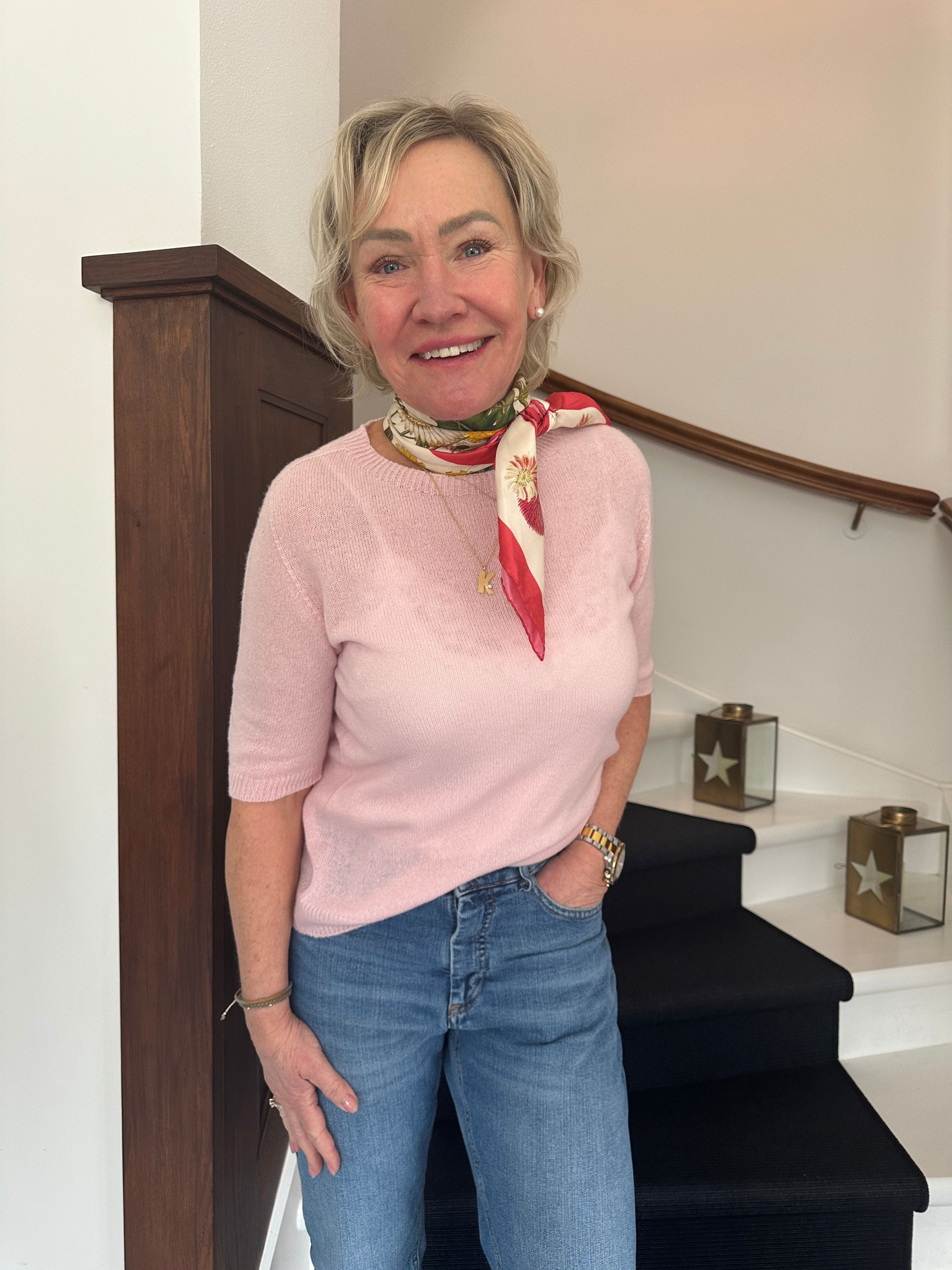 Trøje m. korte ærmer rosa i 100% cashmere trøje Uldplaiden.dk