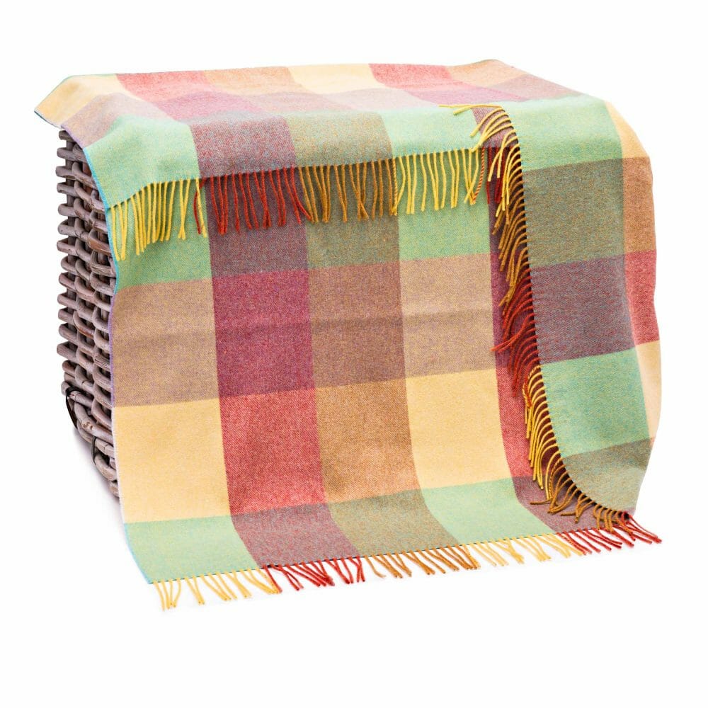 Uldplaid i lammeuld - Gul, grøn og beige Uldplaiden.dk