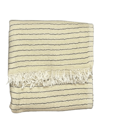 Rustik plaid i bomuld - Beige m. striber (140x200 cm) plaid Uldplaiden
