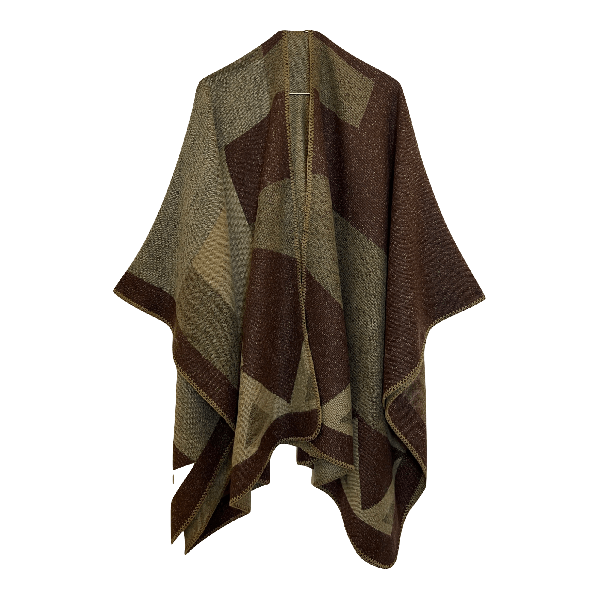 Poncho i Bomuld - Blomme/Beige Poncho Uldplaiden