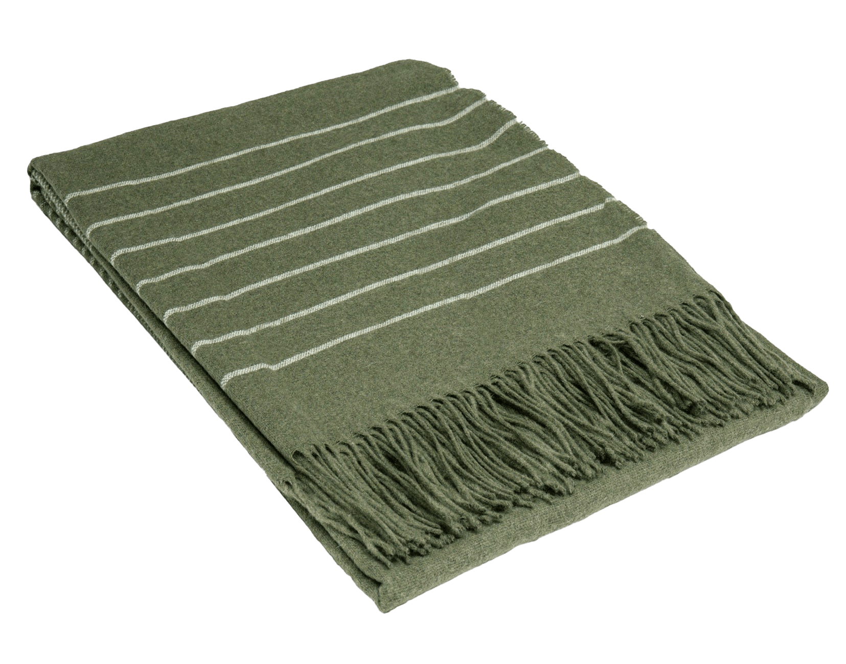 Plaid i 20% Merinould - Khaki m. Off White Striber (140x200 cm) Uldplaid Uldplaiden