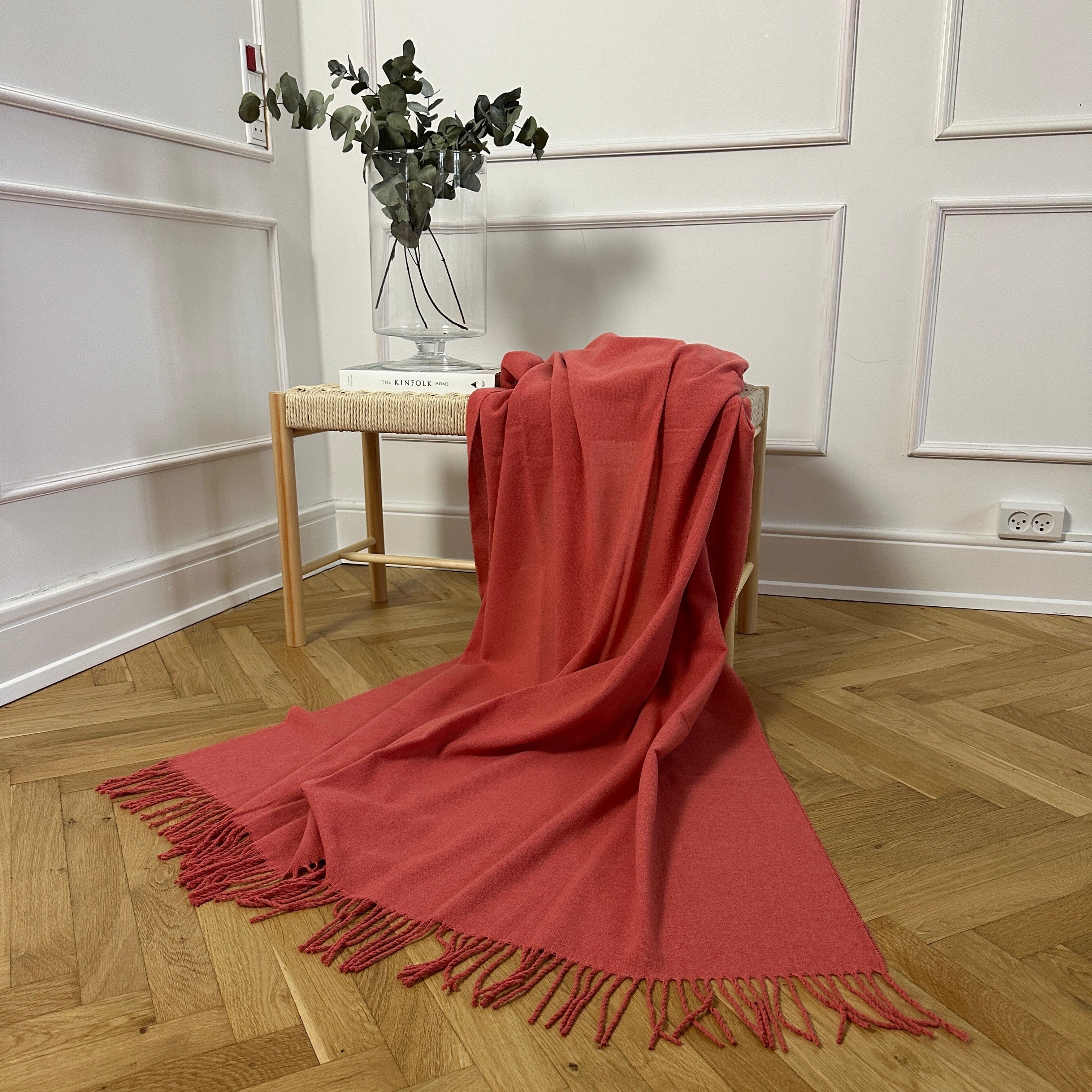 Plaid i 20% Merinould - Laksefarvet (140x200 cm) Uldplaid Uldplaiden