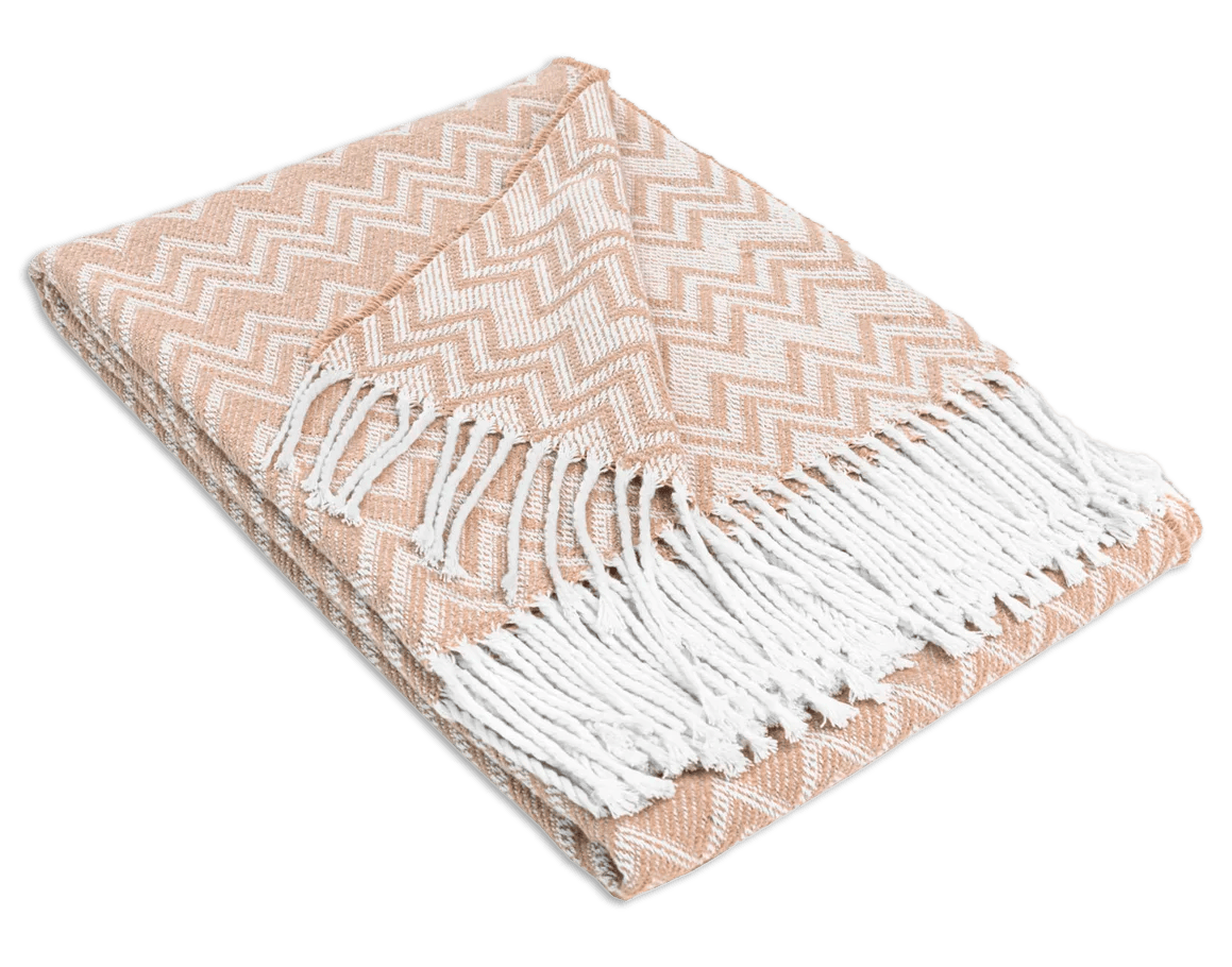 Recycled Bomuldsplaid - Lys fersken zigzag Uldplaid Uldplaiden