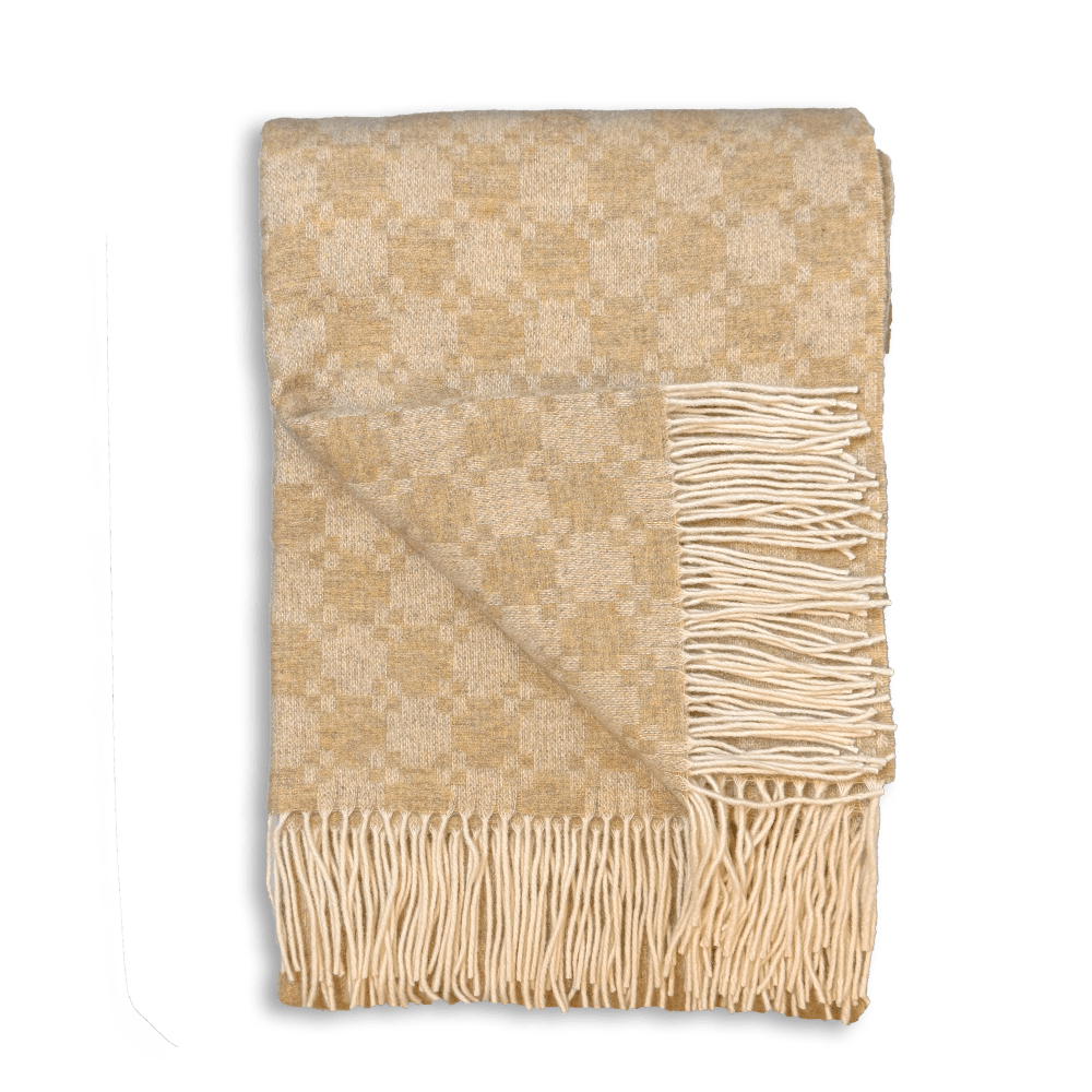 Uldplaid i 10% Cashmere - Beige m. mønster(140x200 cm) Uldplaid Uldplaiden