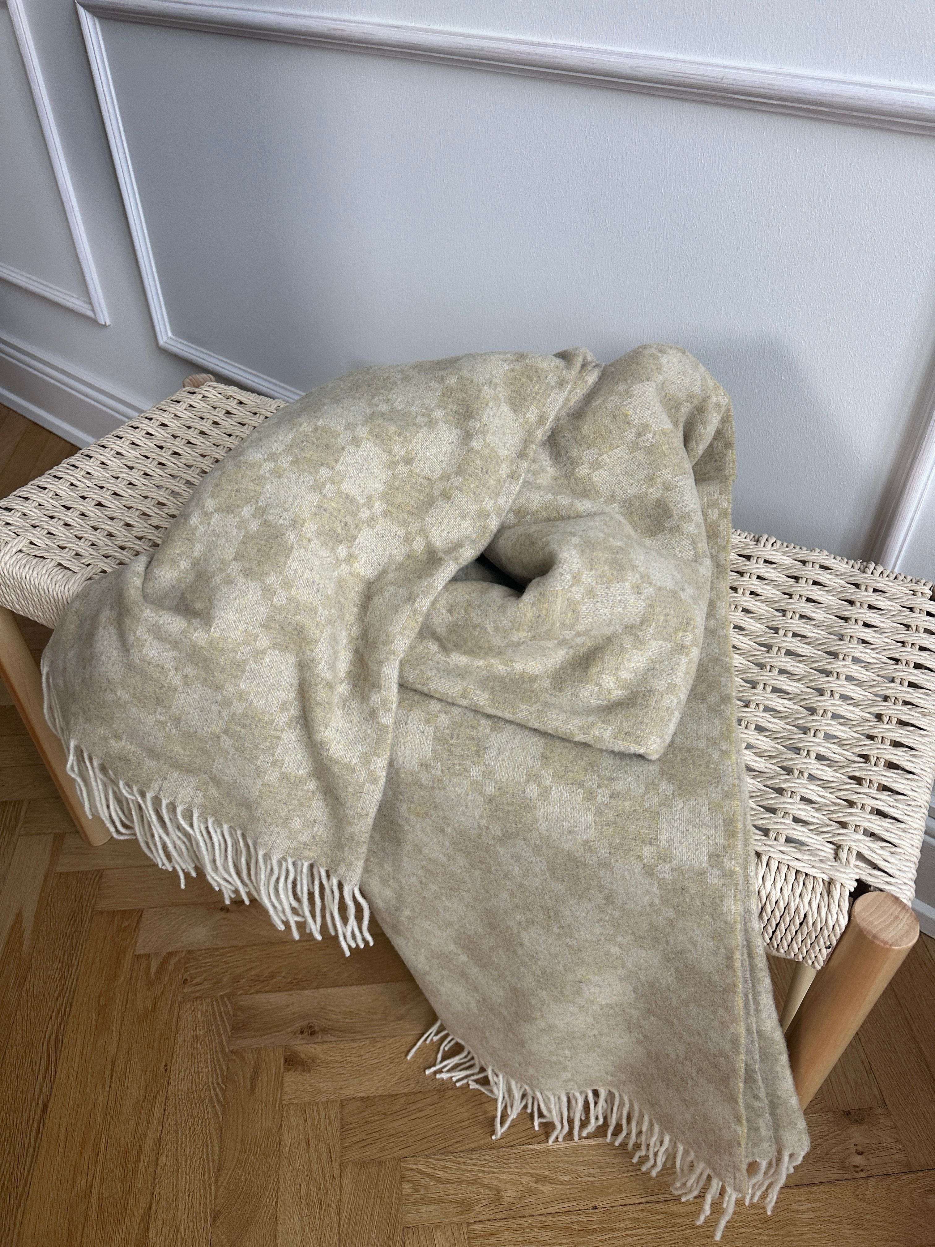 Uldplaid i 10% Cashmere - Beige m. mønster(140x200 cm) Uldplaid Uldplaiden