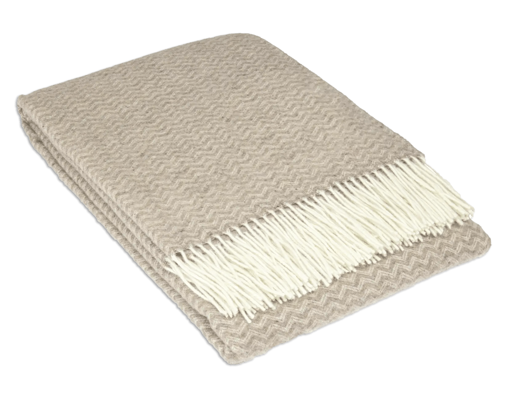 Uldplaid i 10% Cashmere - Lysebrun m. Zig Zag mønster (140x200 cm) Uldplaid Uldplaiden