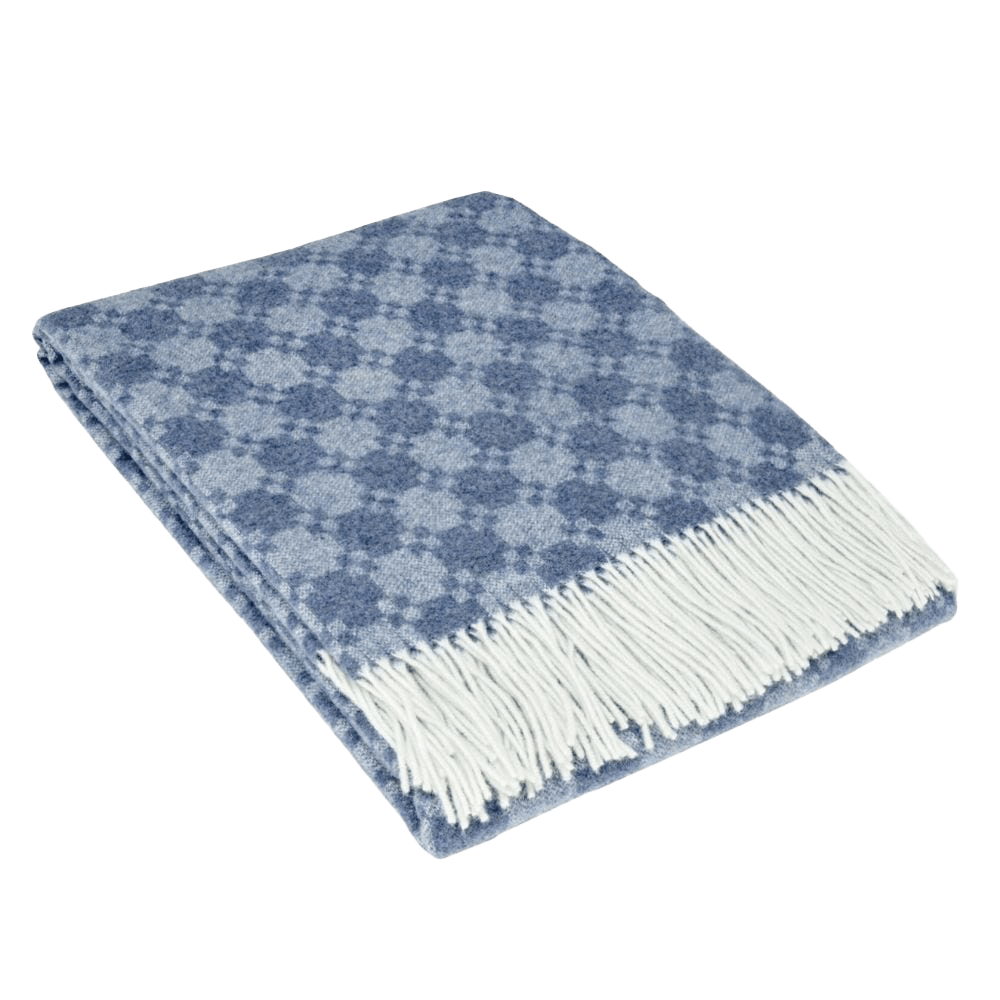 Uldplaid i 10% Cashmere - Navy m. mønster(140x200 cm) Uldplaid Uldplaiden