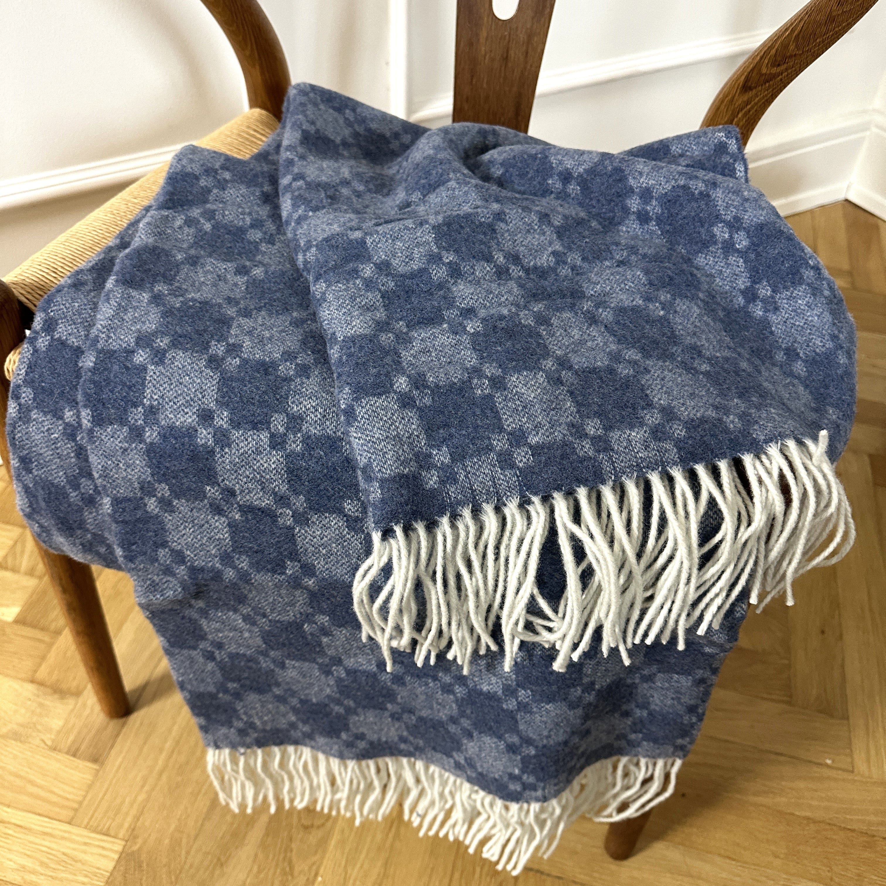 Uldplaid i 10% Cashmere - Navy m. mønster(140x200 cm) Uldplaid Uldplaiden