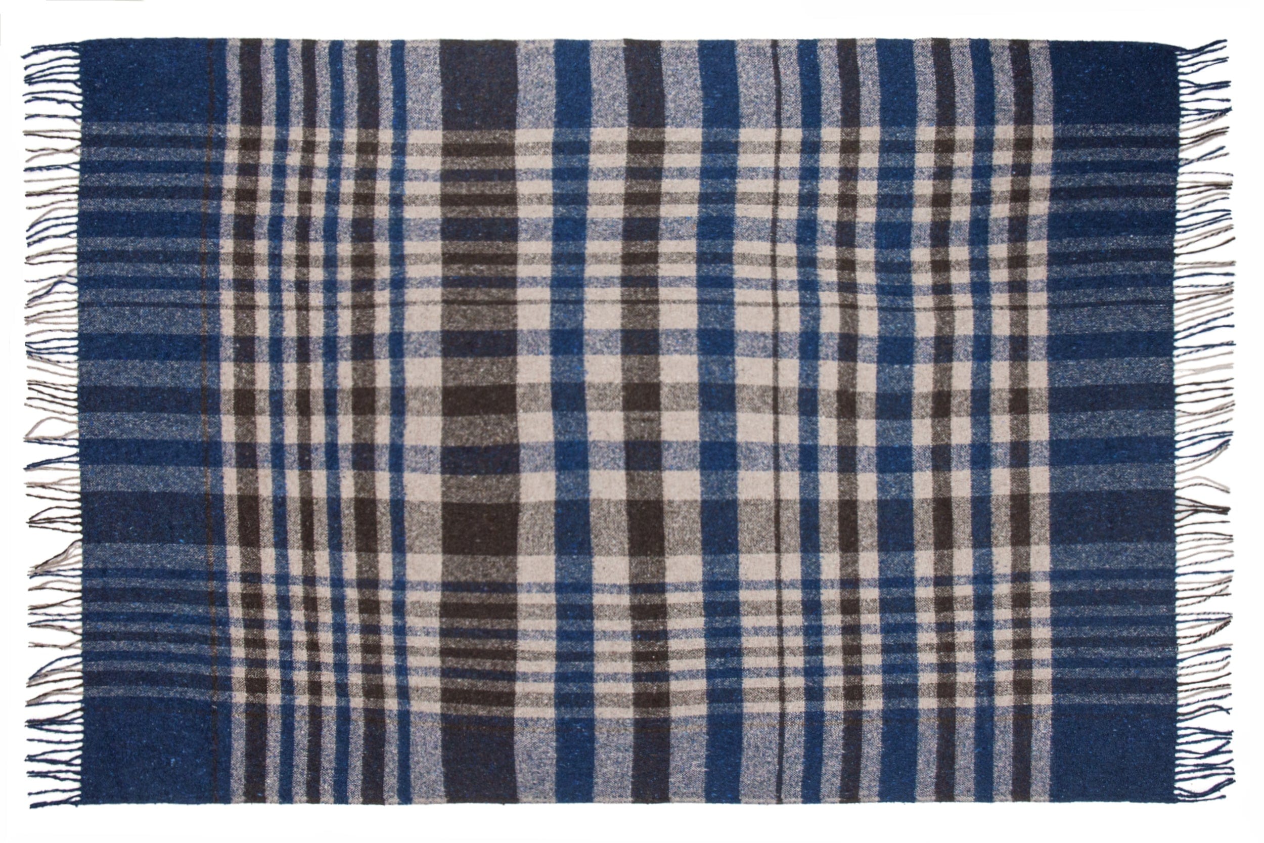 Uldplaid i 100% Recycled - Blå/Brun (140x200 cm) Uldplaid Uldplaiden