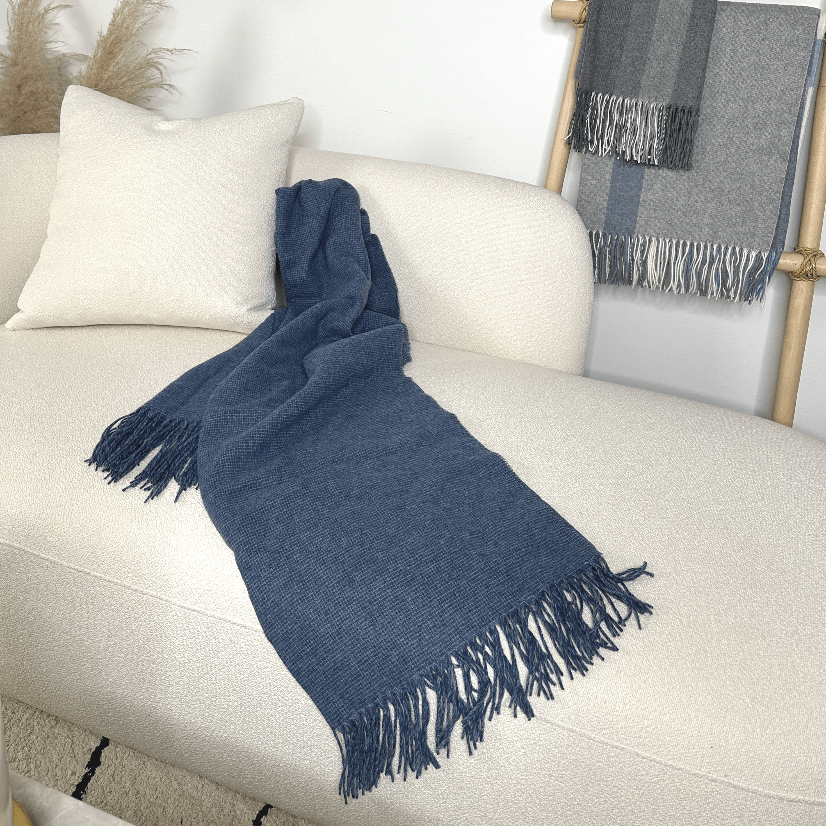 Uldplaid i 20% Merinould - Blå (140x200 cm) Uldplaid Uldplaiden