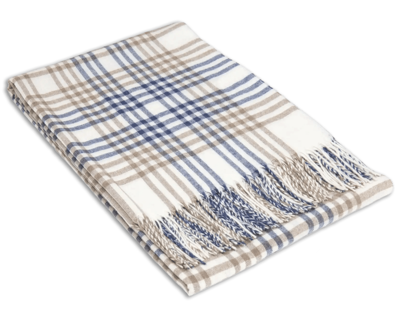 Uldplaid i 20% Merinould - Off white m. blå og beige tern (140x200 cm) Uldplaid Uldplaiden