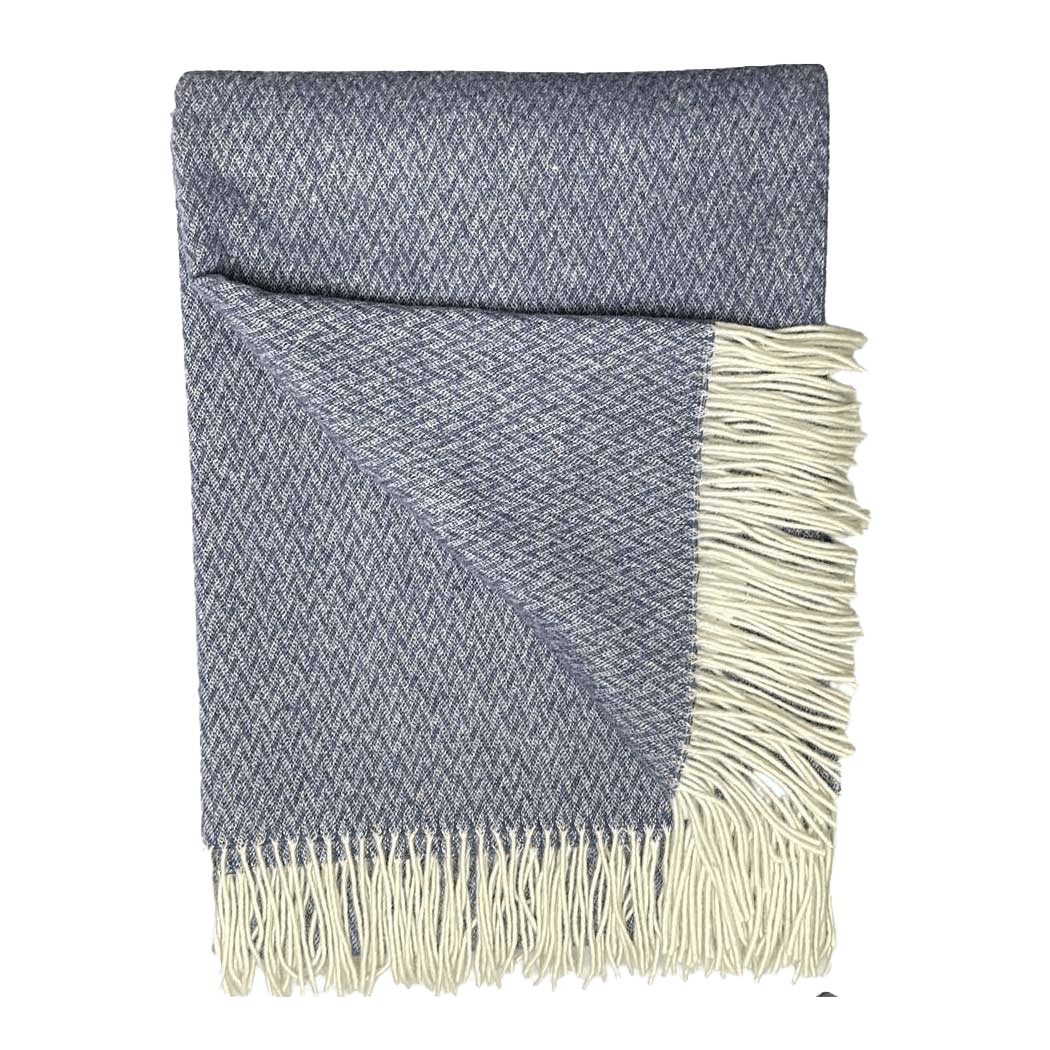 Uldplaid i 45% merinould - Blå zig zag Mønster (140x200 cm) Uldplaid Uldplaiden