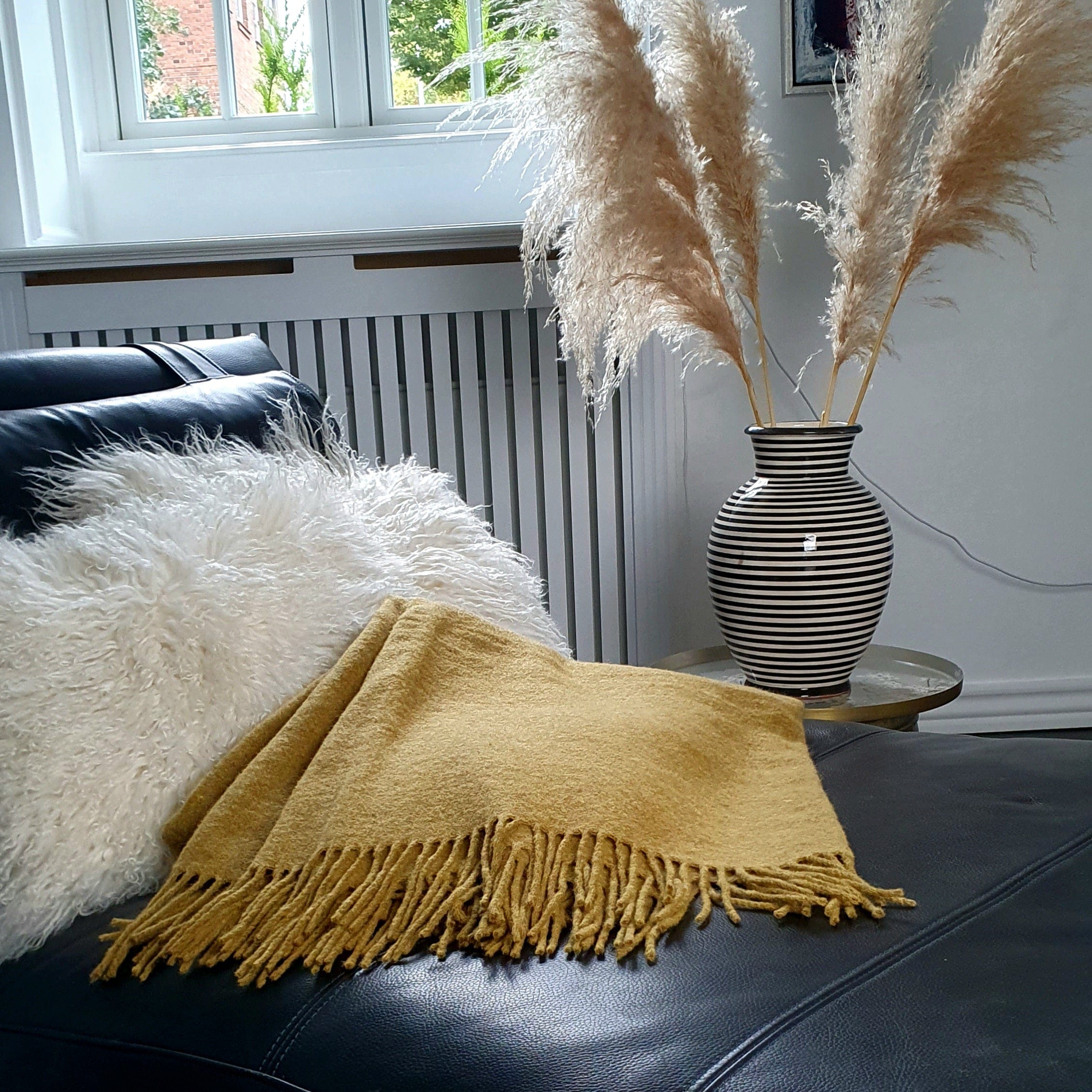 Uldplaid i Merinould - Dobbeltsidet Mustard (140x200 cm) Uldplaid Uldplaiden