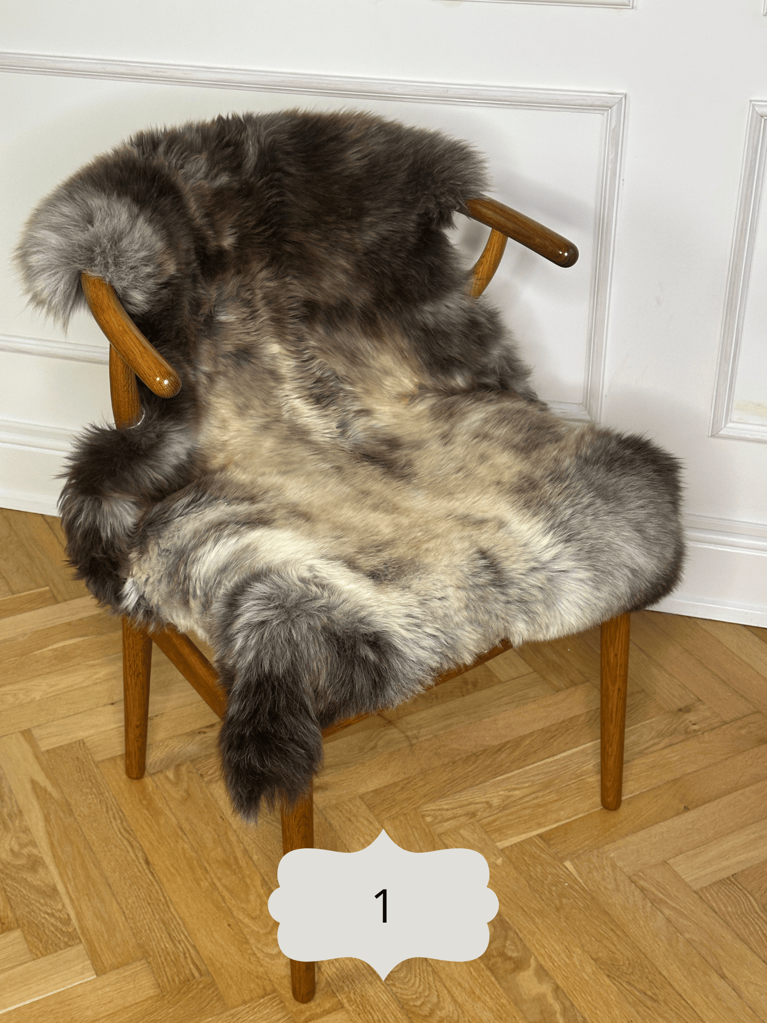 Korthåret lammeskind - Grå/brun melange Uldplaiden.dk