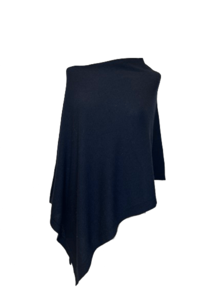 Poncho i 5% cashmere - blå Uldplaiden.dk