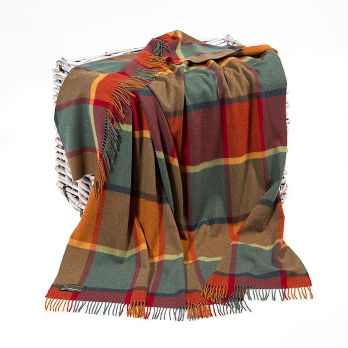 Uldplaid i lammeuld - Orange, grøn og gul Uldplaiden.dk