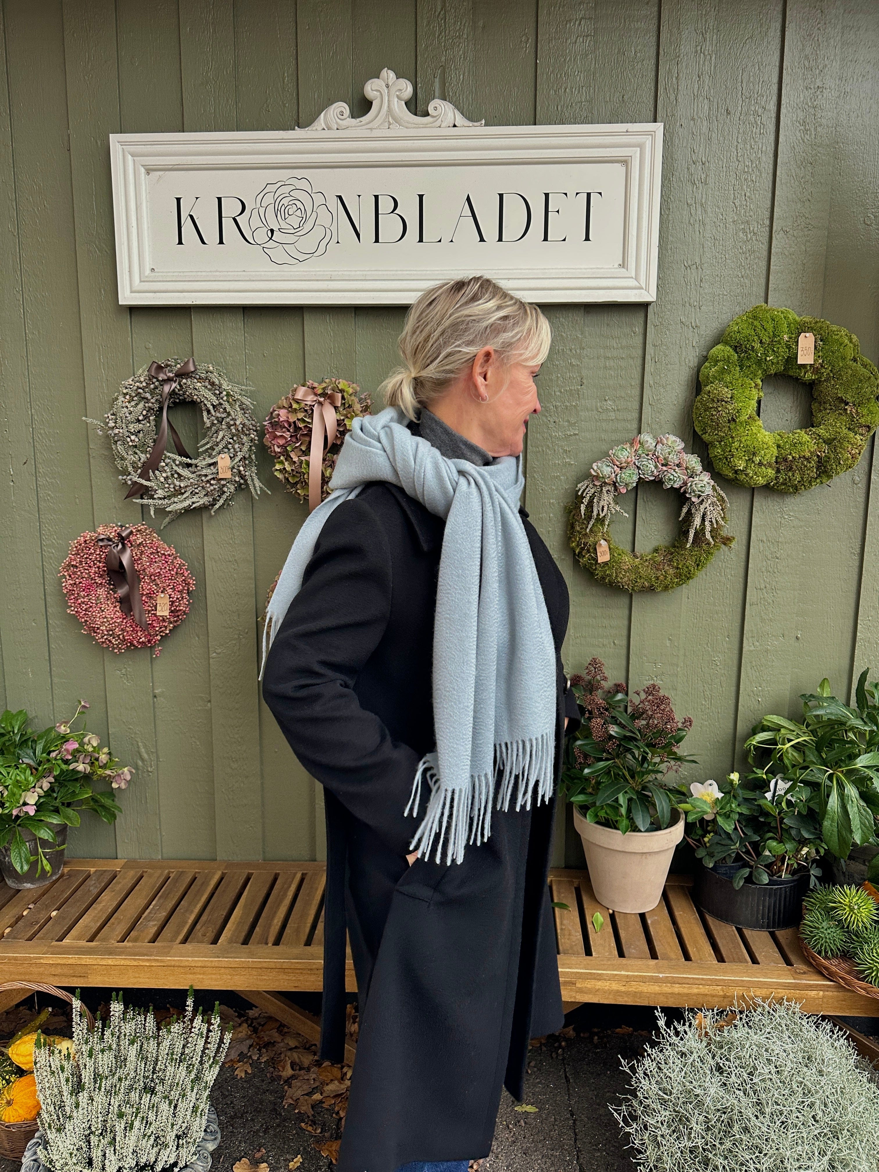 Sjal i 100% Cashmere - Isblå Tørklæder og sjaler Uldplaiden