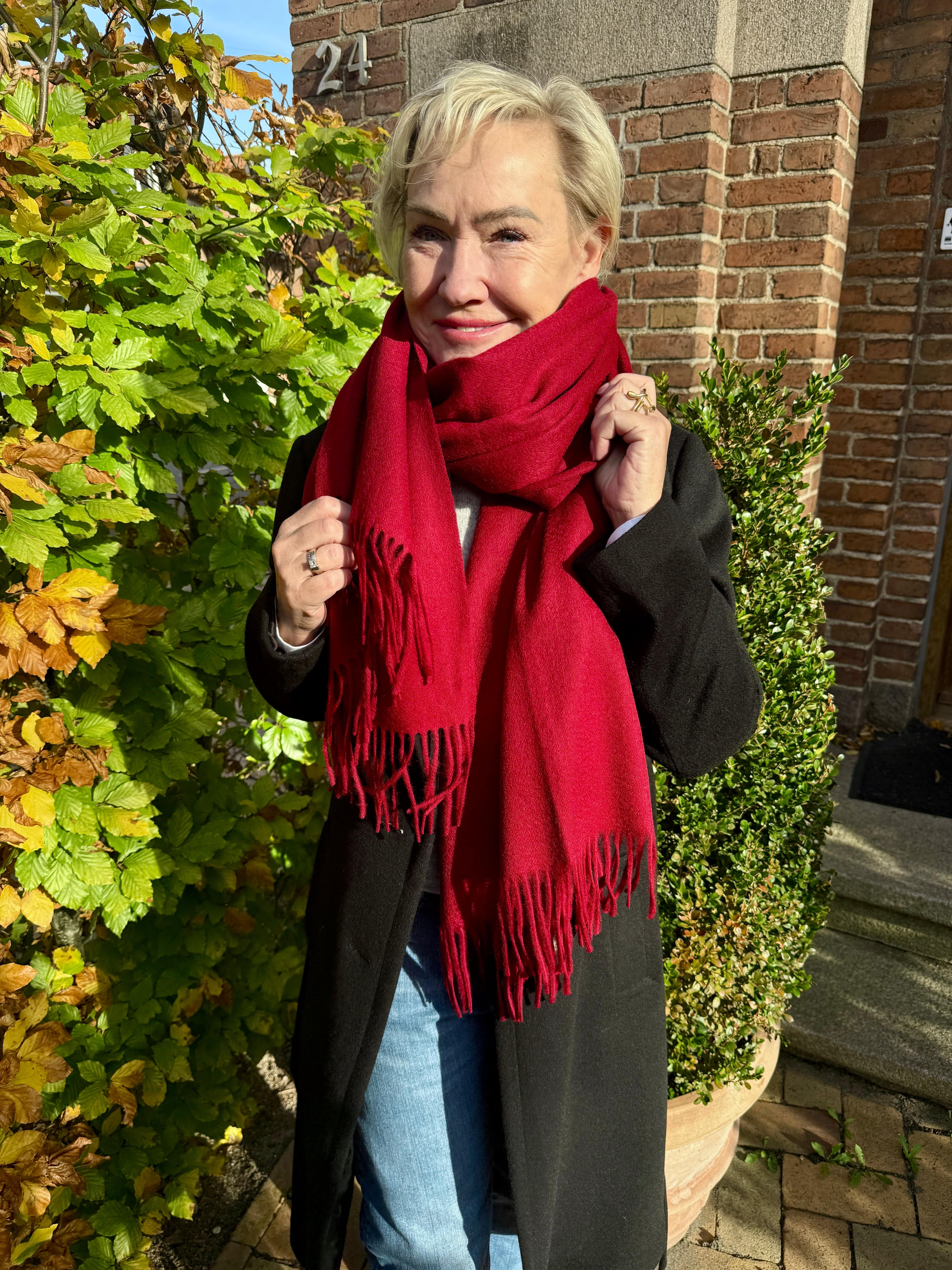 Sjal i 100% Merinould - Vin rød (70 x 200 cm) Tørklæder og sjaler Uldplaiden
