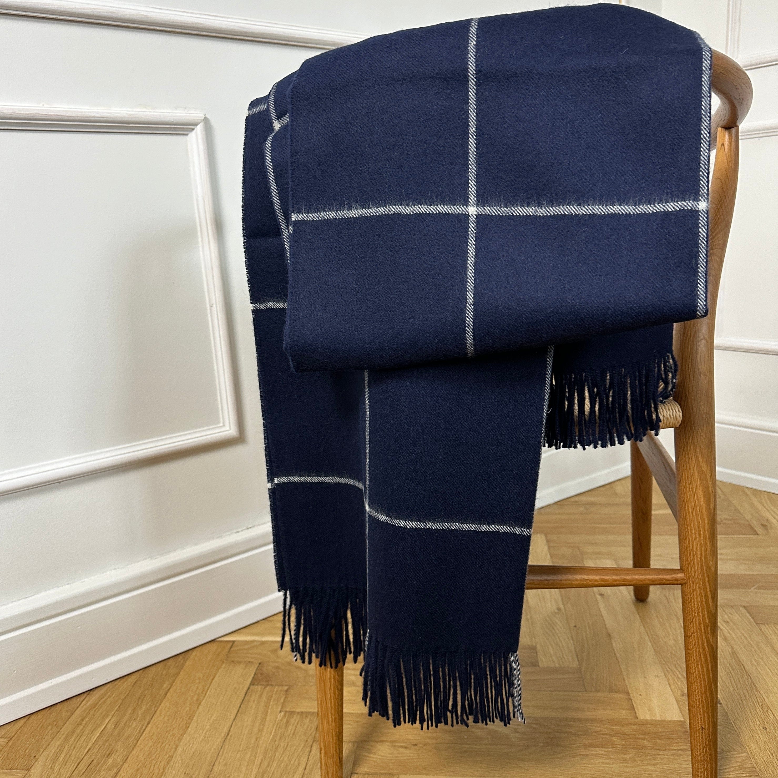 Uldplaid i 100% baby alpaca uld - Navy (130x180 cm) Uldplaid Uldplaiden