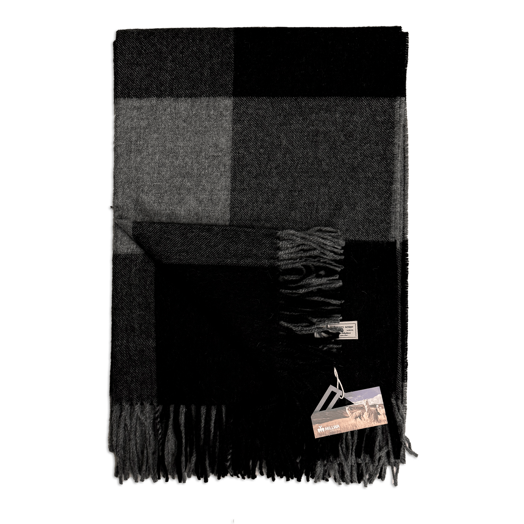 Uldplaid i 100% baby alpaca uld - Sort/grå m. tern Uldplaid Uldplaiden