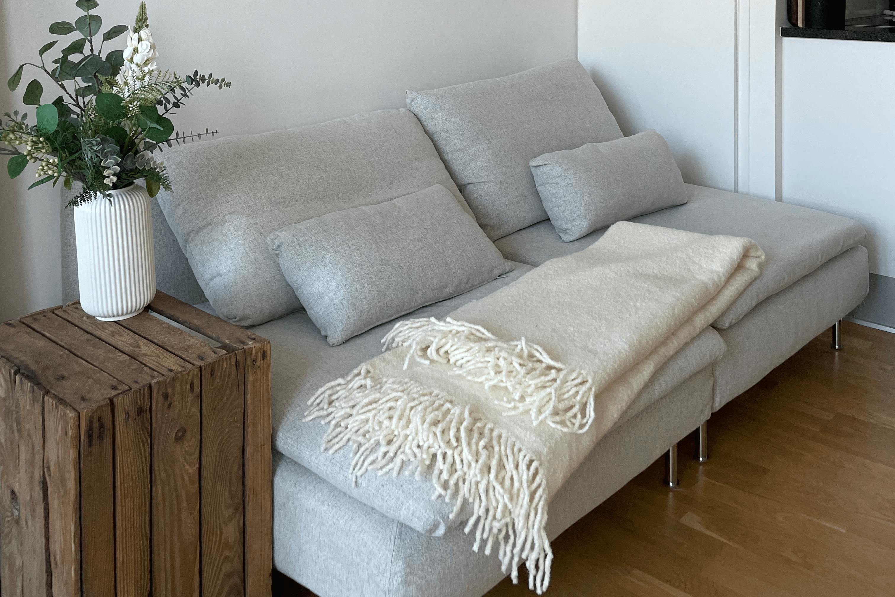 Uldplaid i uld - Hvid Boucle (140x200 cm) Uldplaid Uldplaiden